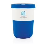 Copo takeaway sustentável de PLA grande e 380ml Funny cor azul vista com logo