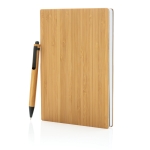 Caderno sustentável de bambu com caneta, folhas A5 pautadas EcoBamboo cor castanho