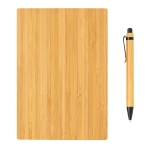 Caderno sustentável de bambu com caneta, folhas A5 pautadas EcoBamboo cor castanho quarta vista