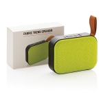 Moderna coluna personalizável em tecido cor verde-lima vista com caixa