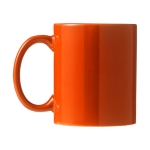 Caneca cerâmica em várias cores para brinde cor cor-de-laranja vista traseira