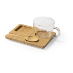 Elegante conjunto para chá ou café com logo cor madeira clara primeira vista