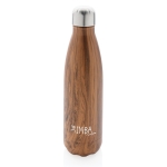 Elegante garrafa de aço com estampado madeira 500ml Wood Print cor madeira escura vista com logo