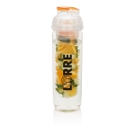 Garrafas com compartimento para fruta ou gelo 500ml Natural Drink cor cor-de-laranja vista com logo