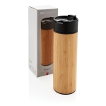 Copo térmico elegante exterior de bambu e tampa anti-gotas 450ml Wood cor madeira vista com caixa