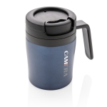 Caneca térmica promocional pequena anti-gotas com pega 160ml Coffee cor azul-escuro vista com logo