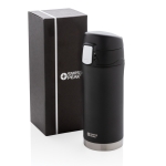 Termos impressos pequenos de aço inoxidável 300ml Swiss Peak Mini cor preto vista com caixa