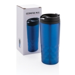 Caneca com função térmica e formato geométrico 300ml Trilliant Colors cor azul vista com caixa