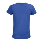 T-shirt eco de mulher em materiais orgânicos cor azul real vista traseira
