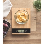 Balança de cozinha personalizada de bambu digital, até 5kg Natura cor madeira vista conjunto