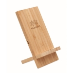 Suporte de carregamento em bambu com logotipo cor madeira vista principal quarta vista