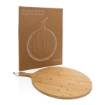 Tábuas redondas em bambu para personalização cor madeira vista com caixa