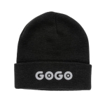 Gorros sustentáveis personalizados de material reciclado EcoSave cor preto vista com logo