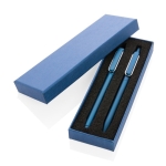Conjunto de canetas para brindes corporativos cor azul vista com caixa