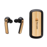 Auriculares de qualidade com estojo de bambu e carregamento Bamboo Flow cor preto vista com logo