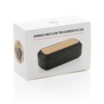 Auriculares de qualidade com estojo de bambu e carregamento Bamboo Flow cor preto segunda vista com caixa