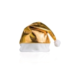 Gorro de Natal em dourado e prateado com logo cor dourado primeira vista