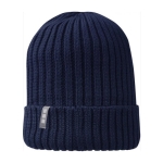 Gorro de algodão orgânico com borda dobrada Elevate Ives cor azul-marinho segunda vista frontal