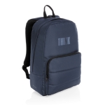 Mochila eco para portátil de 15,6'' com certificação AWARE Pocket cor azul-marinho vista com logo