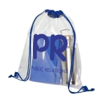 Mochila transparente com cordão colorido Transparent cor azul real vista impressa logo