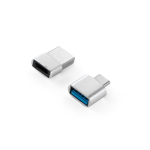 Conjunto de adaptadores de plástico com formato USB-A e USB-C cor prateado primeira vista