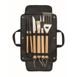 Kit de 5 utensílios para churrasco de aço com cabo de bambu Frankfurt cor preto