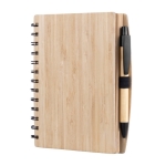 Caderno com capa de bambu e caneta tinta azul, folhas B6 lisas Pekín cor natural