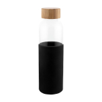 Garrafa de vidro tampa de bambu e capa de silicone 500ml cor preto primeira vista