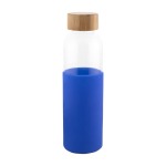 Garrafa de vidro tampa de bambu e capa de silicone 500ml cor azul primeira vista