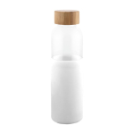 Garrafa de vidro tampa de bambu e capa de silicone 500ml cor branco primeira vista