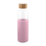 Garrafa de vidro tampa de bambu e capa de silicone 500ml cor cor-de-rosa primeira vista