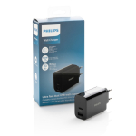 Adaptador de parede Philips de 30 W para carregamento ultrarrápido cor preto vista com caixa