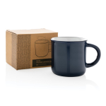 Caneca de cerâmica vintage bicolor de 280ml Basic Bicolor cor azul-marinho vista com caixa