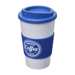 Copo para levar de plástico com tampa de rosca 350ml White Americano cor azul vista impressão serigrafia