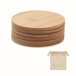 Set de 6 bases para copos redondos de bambu com logo gravado Bamboo cor madeira