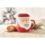 Caneca promocional em forma de Pai Natal com tampa 370ml Happy Santa cor vermelho vista conjunto principal