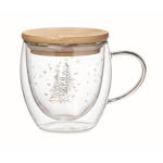 Caneca de estilo natalício com tampa de bambu 220ml Christmas Forest cor transparente