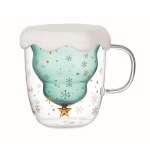 Caneca com desenho de árvore de Natal e tampa 250ml Christmas Spirit cor transparente