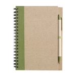 Caderno com capa e caneta reciclados, folhas B6 pautadas EcoColors cor verde-claro primeira vista