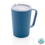 Caneca térmica de aço reciclado com pega 420ml Premium Recycled cor azul