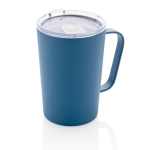 Caneca térmica de aço reciclado com pega 420ml Premium Recycled cor azul sétima vista