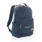 Mochila de lona reciclada para portáteis de 14'' School Getaway cor azul vista com logo