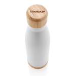 Garrafa de aço inox com detalhes de bambu 520ml Lid&Bottom Bambu cor branco vista com logo