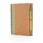 Caderno de argolas e capa de cortiça, folhas pautadas EcoCork Colors cor verde-claro