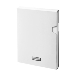 Caderno termogravado com bolso folhas A5 pautadas JournalBooks cor branco vista com caixa