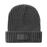 Gorro de material acrílico elástico com etiqueta personalizada Winter cor cinzento primeira vista