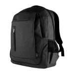 Mochila de poliéster rPET com entrada USB e múltiplos bolsos Meeting cor preto primeira vista