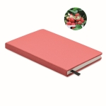 Caderno ecológico personalizado com sementes, folhas A5 pautadas Grow cor vermelho