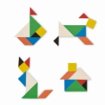 Jogo tangram de madeira colorido cor madeira quarta vista