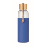 Garrafa de vidro com tampa de bambu e pega 500ml Crystal Pouch cor azul real vista principal